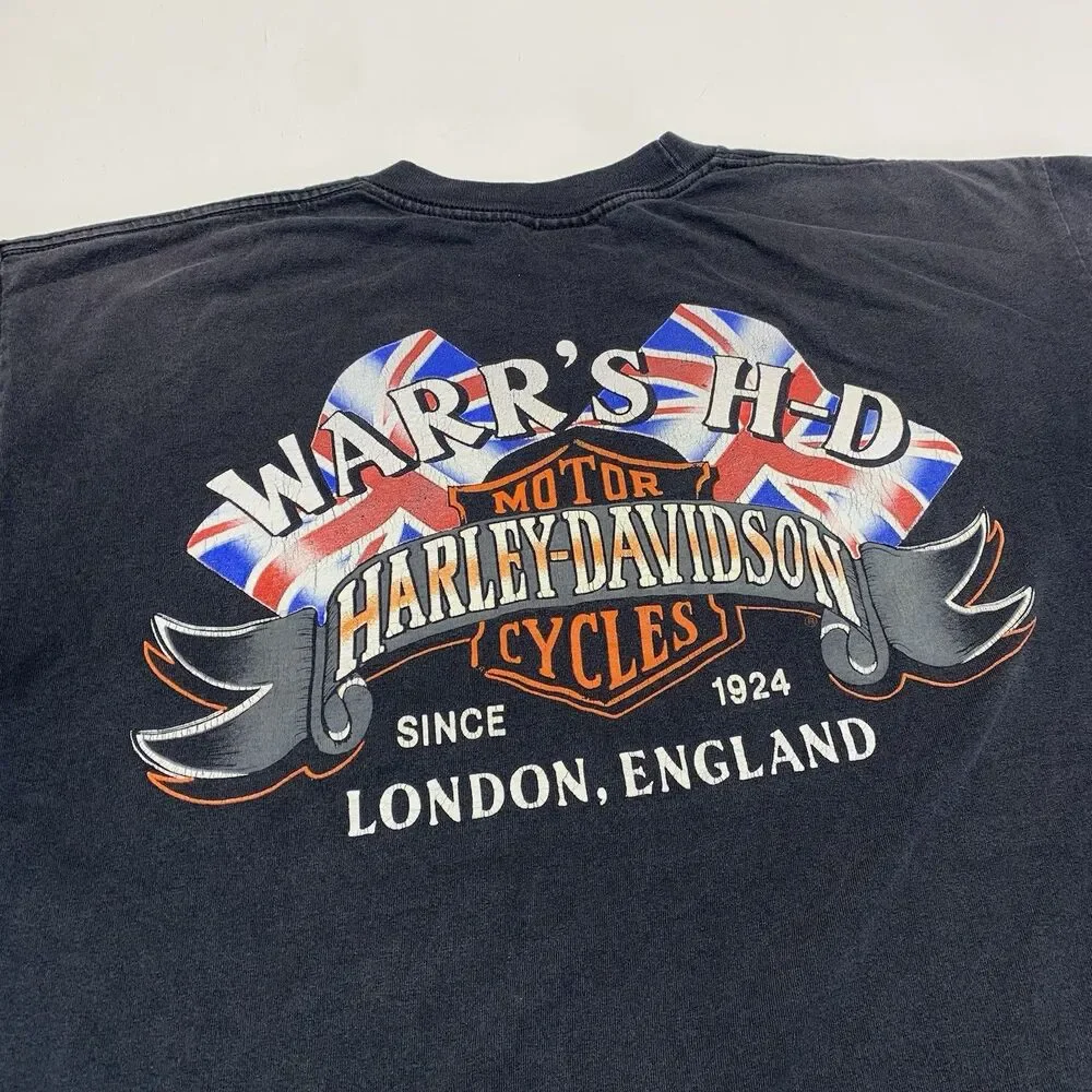 Harley Davidson USA Flame Logo And London, England Warr’s H-D T-Shirt Size XL(L)
